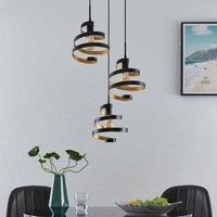 Lindby Colten hanging light, 3-bulb, black, gold