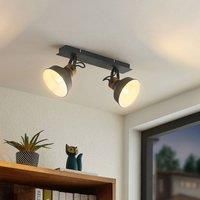 Lindby Nefeli ceiling light, wooden detail, 2-bulb