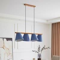 Lucande Jinda pendant light, wood, blue fabric