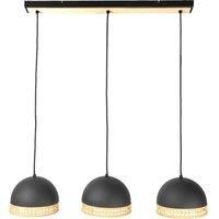 Lindby Lonnaris hanging light, rattan black 3-bulb