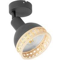 Lindby Lonnaris spotlight, rattan, black, one-bulb