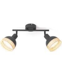 Lindby Lonnaris spotlight, rattan, black, two-bulb