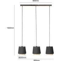 Lindby Ananya pendant light, iron and wood, 3-bulb