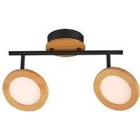 Lindby Manel LED spotlight wood 2-bulb