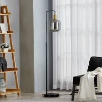 Lindby Nimbora floor lamp, black, glass lampshade