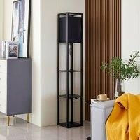 Lindby Birta floor lamp with a shelf, wood, black
