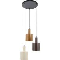 Lindby hanging light Ovelia, black/brown/beige, round, 3-bulb.