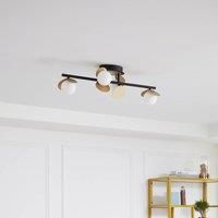 Lucande Pallo LED ceiling lamp, linear, 4-bulb, black/gold