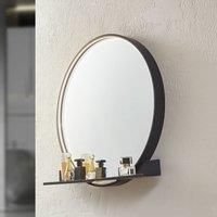 Lucande LED mirror Miren, black, aluminium, CCT, shelf