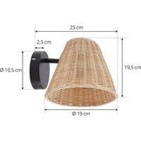 Lindby Elyndria wall light with a rattan lampshade