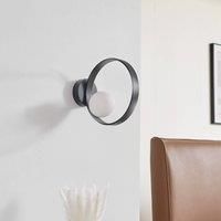 Lucande LED wall light Luneo, black/opal, glass, 30 cm