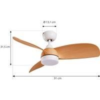 Lindby LED ceiling fan Enon, white/wood-coloured, DC, quiet
