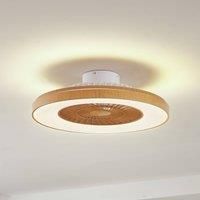 Lindby LED ceiling fan Teleo, 58 cm, wood-coloured, CCT