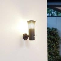 Lindby outdoor wall light Heulo, 10.5 cm, smoke grey, sensor