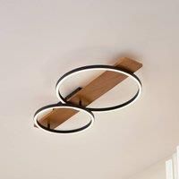 Lindby Galad LED Ceiling Light Dimmable (Modern) Made of Wood (2 Bulbs) - Ceiling Light Living Room Light