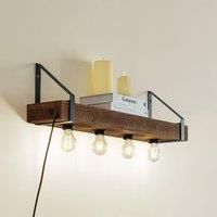 Lindby wall light Vatana, wood, plug, USB port, 80 cm