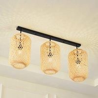Lucande ceiling light Jorick, 3-bulb, length 104.5cm, bamboo