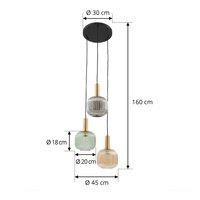 Lindby Doroteo pendant light, 3-bulb, green/amber/grey, glass