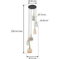 Lindby Doroteo pendant light, 6-bulb, green/amber/grey, glass