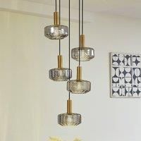 Lindby pendant light Hildur, 5-bulb, smoke grey, glass