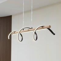 Lindby LED pendant light Spiraali, black, wood, length 95 cm
