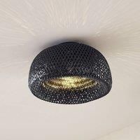 Lindby ceiling light Eskil, 1-bulb, black, 46.5cm, bamboo