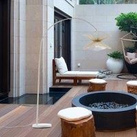 Lindby arc lamp Valdorin, beige, paper, 195 cm, IP20