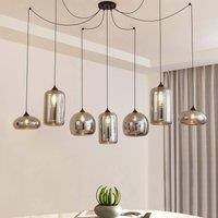 Lindby pendant light Marla, 7-bulb, glass, smoky grey, 128cm