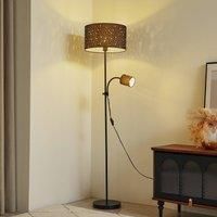 Lindby Melanie floor lamp, grey, fabric, 36 cm, 2-bulb.