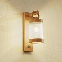Lindby outdoor wall light Yrene, 20 cm, beige, sensor, ripple