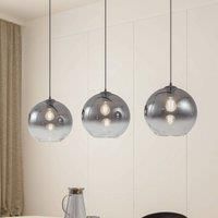 Lucande Brillar pendant light, smoke grey, glass, 3-bulb, 128cm