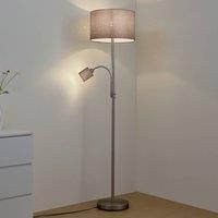 Lindby floor lamp Jaileen, grey, textile, 170 cm, reading light