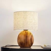 Lindby Mayumi Scandinavian Wooden Table Lamp (1 Bulb, E27) - Textile Table Lamp Desk Lamp Bedside Lamp Living Room Light