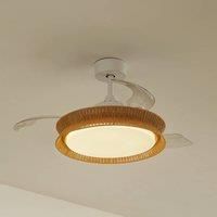 Lucande LED fan Lineta, white, rope, 103cm, quiet
