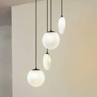 Lucande Lunelle pendant light, white/black, glass, 4-bulb, 40cm