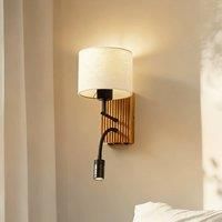 Lucande Lieske wall light, 39 cm, beige, textile, reading light
