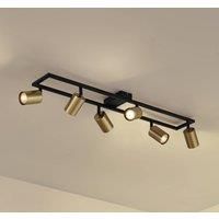 Lindby Bravius ceiling spotlight, brass, 6-bulb, iron