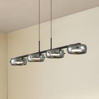 Lucande LED-pendant lamp, smoke, 4-flames, glass, dimmable