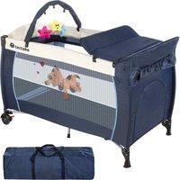tectake Travel cot dog with changing mat and play bar - blue