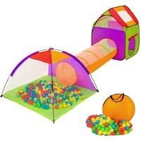 tectake Large play tent with tunnel + 200 balls for kids - colorful