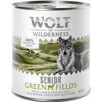 6 x 800g Wolf of Wilderness Wet Dog Food - 10% Off! * - Senior Duo-Protein Recipe Green Fields - Lamb & Chicken (6 x 800g)