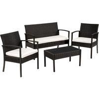 Tectake Sparta Rattan Garden Bench Set - Black