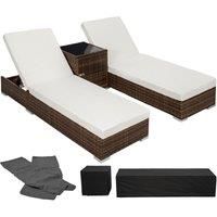 2x Aluminium Rattan Loungers Table Set Sun Canopy Recliner Outdoor Garden New