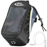 TecTake Bicycle bike smartphone GPS frame bag + 3.5mm headphone extension cable (Black-green | L | no. 401610)