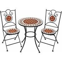 tectake Garden furniture set moasic design 2 chairs + table Ø 60 cm - brown