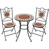 tectake Garden furniture set moasic design 2 chairs + table Ø 60 cm - brown