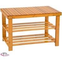 tectake Shoe rack bamboo with bench - brown