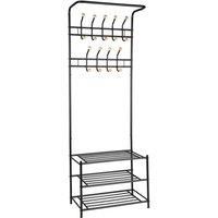 Entryway metal storage stand shelf coat shoe rack 3 tier shelves and 18 hooks