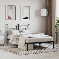 Metal Bed Frame with Headboard Black 120x190 cm Small Double