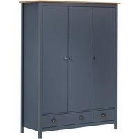 Berkfield Home 3-Door Wardrobe Hill Grey 127x50x170 cm Solid Pine Wood | Size: 127 x 50 x 170 cm